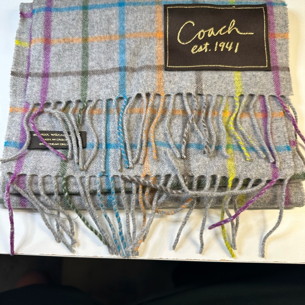 Coach Plaid Scarf Winter Gray Colorful